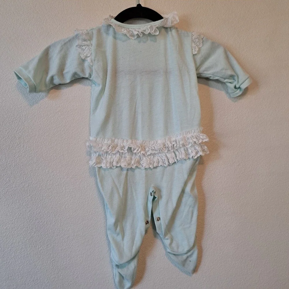 Vintage Trimfit Sleep & Play Mint Green Lace Floral Footie Sleeper USA Large